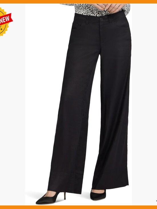 Petite Wide Leg Trouser Pants with Stretch Linen and Lift Tuck Technology